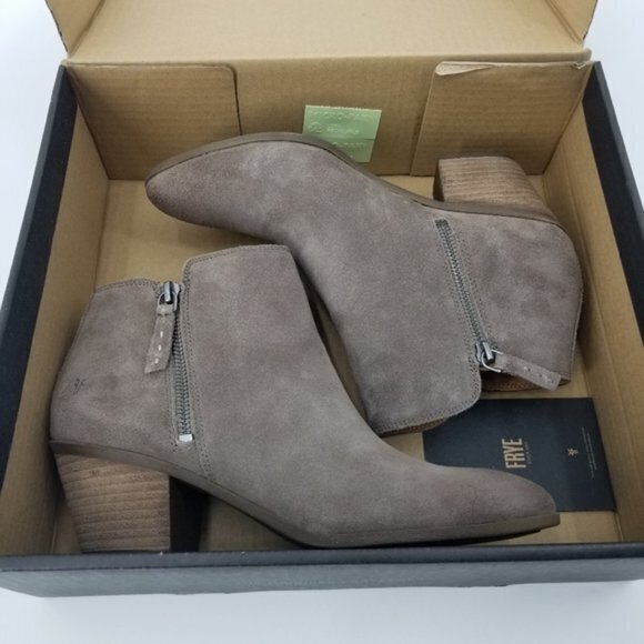 NEW FRYE Judith Zip Bootie Taupe Suede Leather Ank - Picture 5 of 7